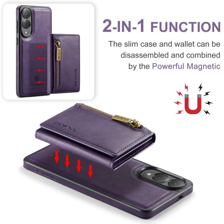 Funda de cuero desmontable con cremallera RFID para Samsung Galaxy S25 Edge 5G DG.MING M5 Series (morado)