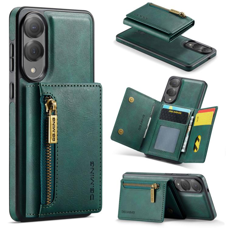 Funda de cuero desmontable con cremallera RFID para Samsung Galaxy S25 Edge 5G DG.MING M5 Series (verde)