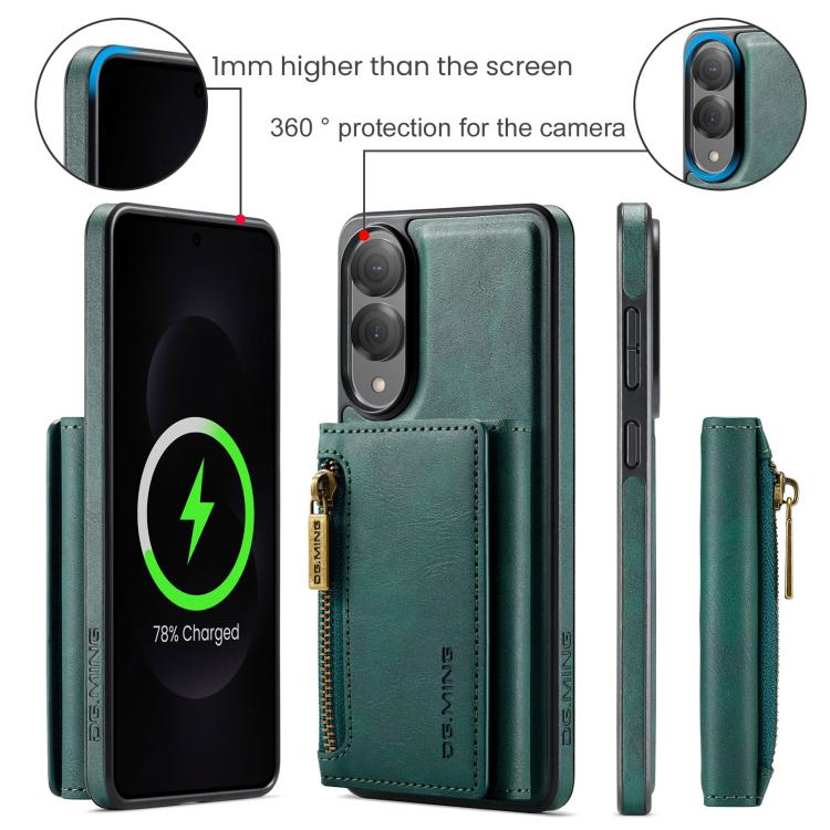 Funda de cuero desmontable con cremallera RFID para Samsung Galaxy S25 Edge 5G DG.MING M5 Series (verde)
