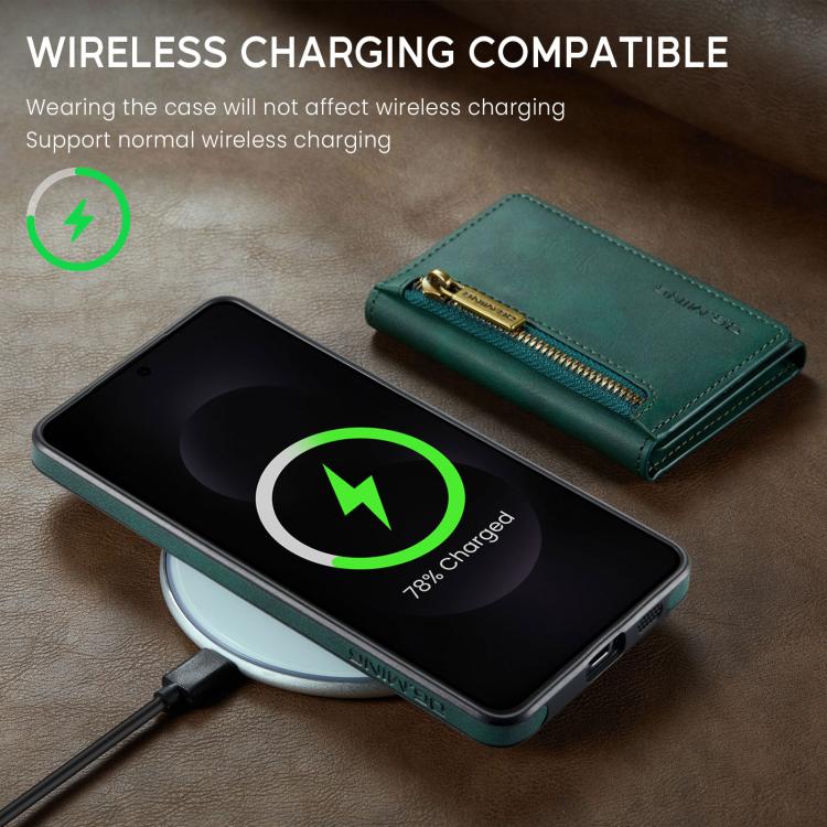 Funda de cuero desmontable con cremallera RFID para Samsung Galaxy S25 Edge 5G DG.MING M5 Series (verde)