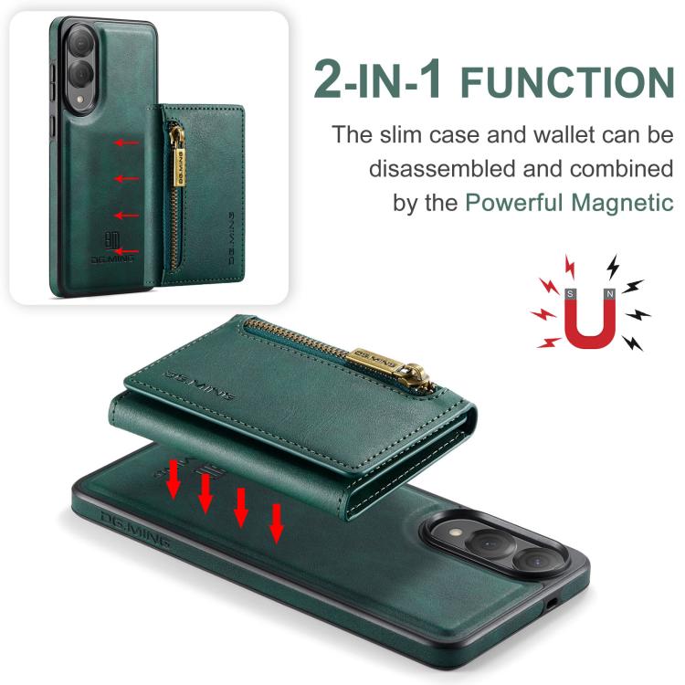 Funda de cuero desmontable con cremallera RFID para Samsung Galaxy S25 Edge 5G DG.MING M5 Series (verde)