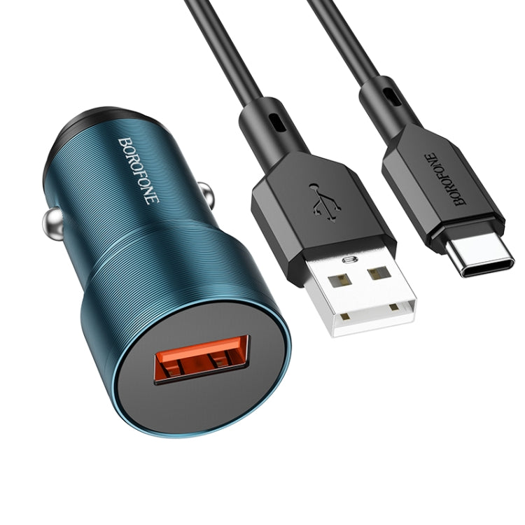 Borofone Bz19A Wisdom Qc3.0 Puerto Usb Cargador De Automóvil De Carga Rápida Con Cable Usb A Tipo C (Azul)