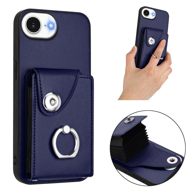 Funda para iPhone 16e con tarjetero y anillo (azul)