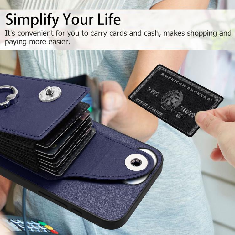 Funda para iPhone 16e con tarjetero y anillo (azul)