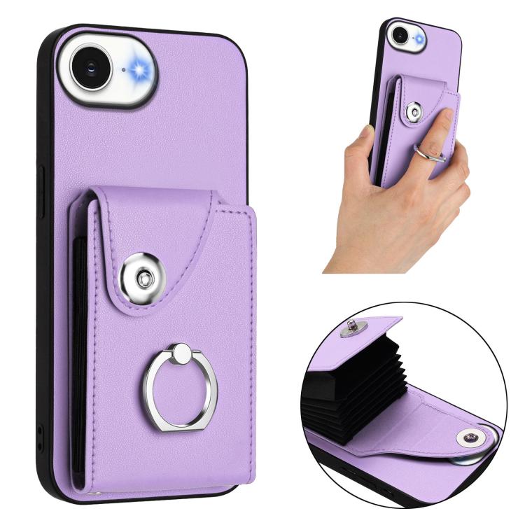 Funda para iPhone 16e con tarjetero y anillo (morado)