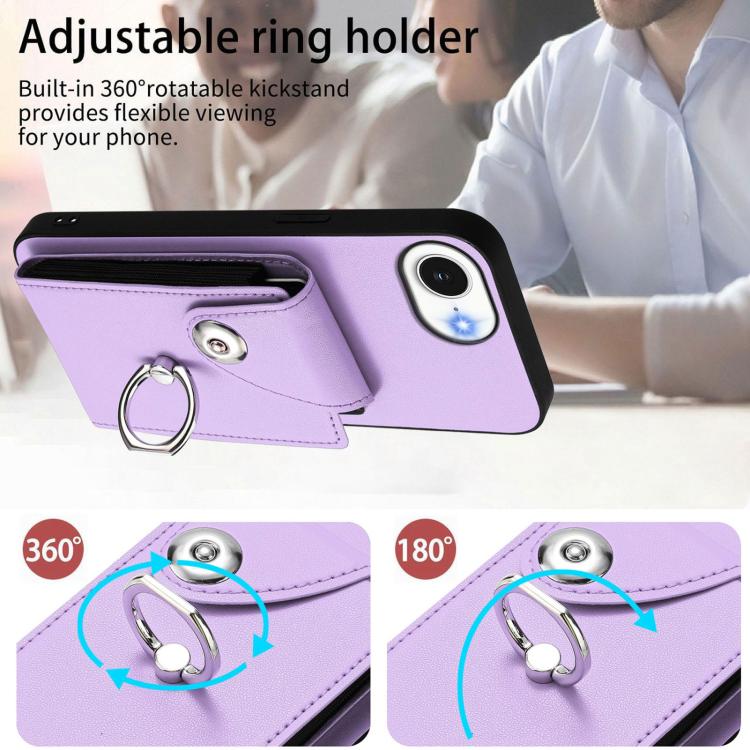 Funda para iPhone 16e con tarjetero y anillo (morado)