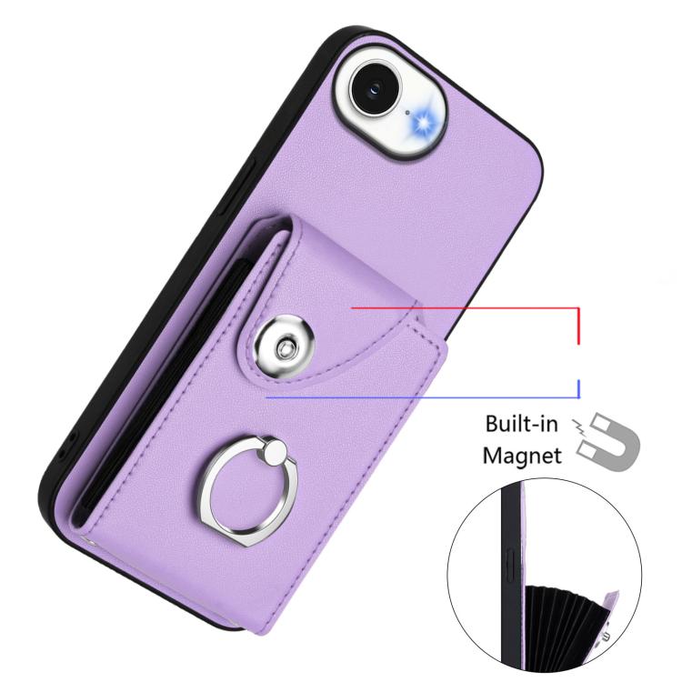 Funda para iPhone 16e con tarjetero y anillo (morado)