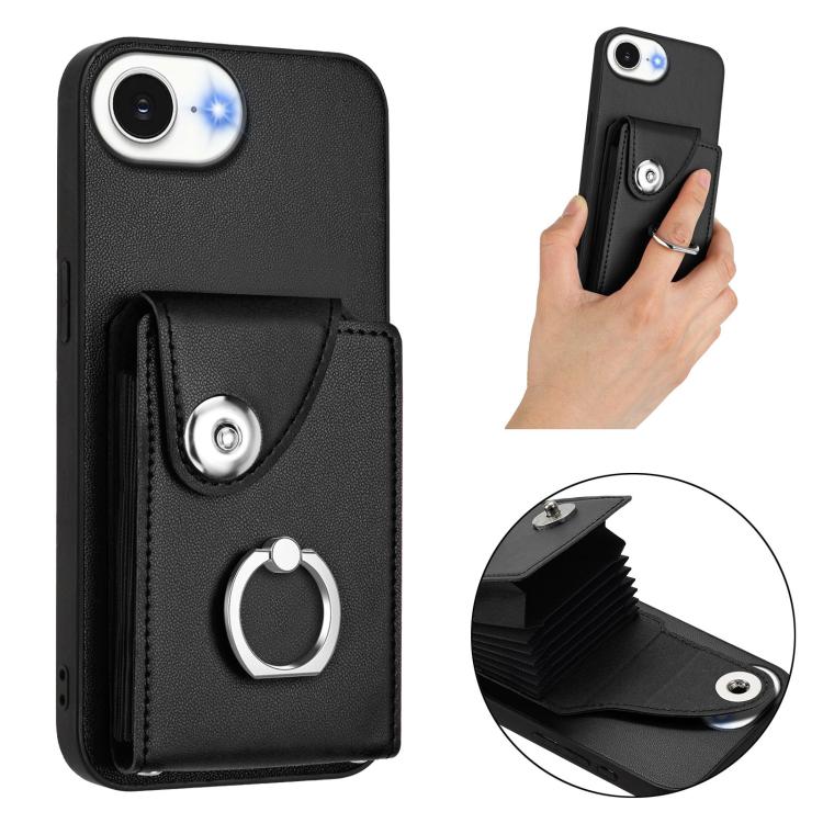 Funda para iPhone 16e con tarjetero y anillo (negra)