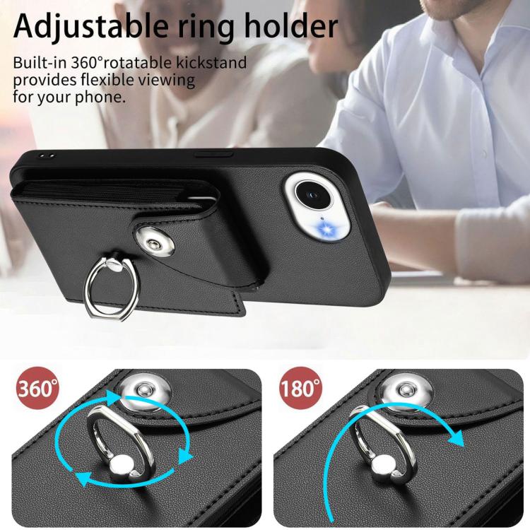 Funda para iPhone 16e con tarjetero y anillo (negra)