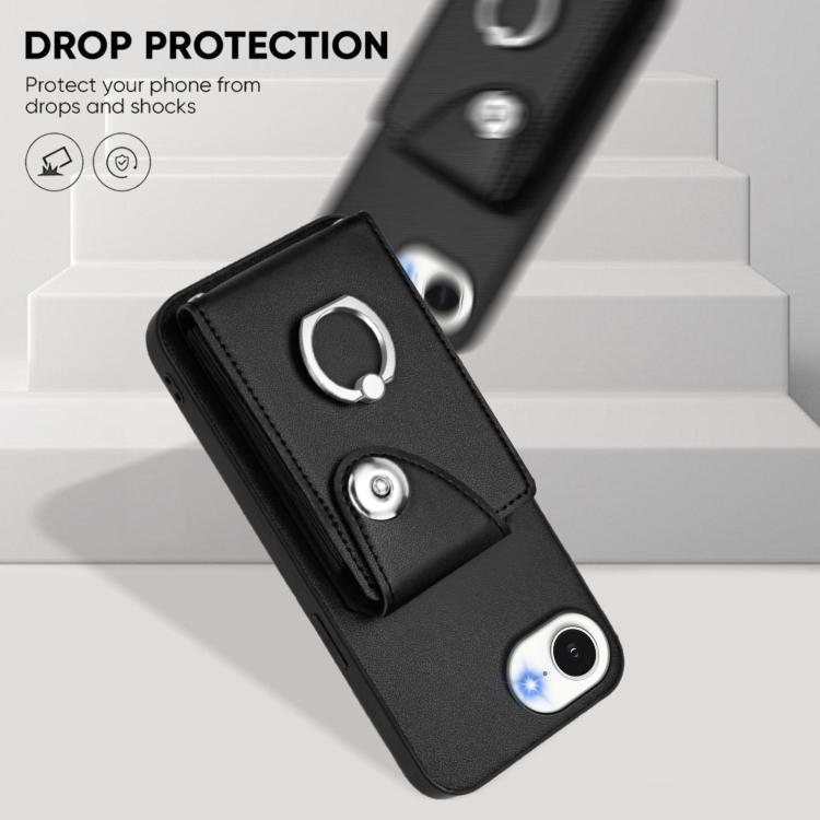 Funda para iPhone 16e con tarjetero y anillo (negra)