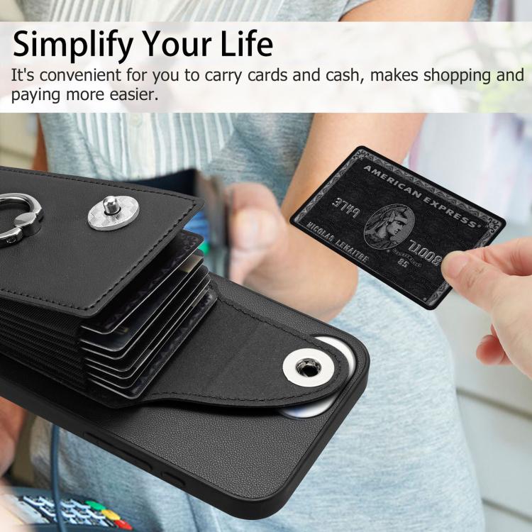 Funda para iPhone 16e con tarjetero y anillo (negra)