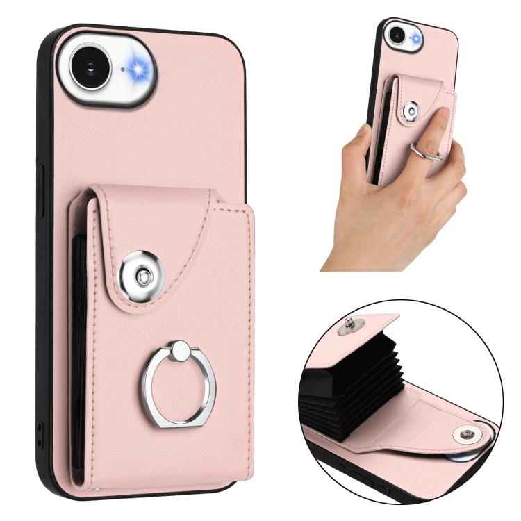 Funda para iPhone 16e con tarjetero y anillo (rosa)