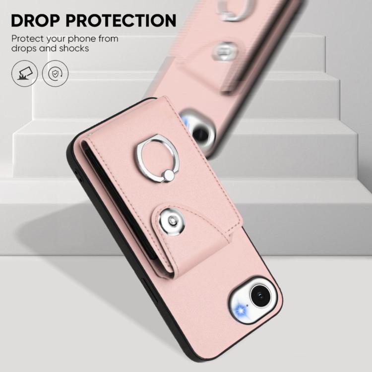 Funda para iPhone 16e con tarjetero y anillo (rosa)
