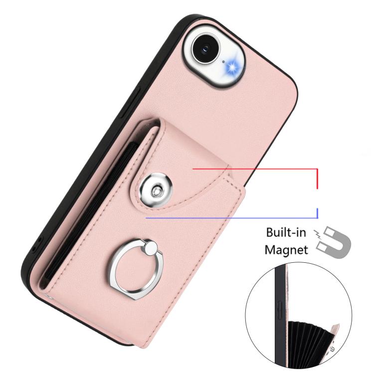 Funda para iPhone 16e con tarjetero y anillo (rosa)