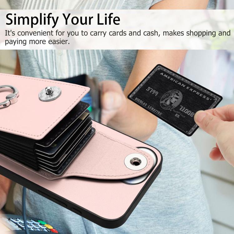 Funda para iPhone 16e con tarjetero y anillo (rosa)