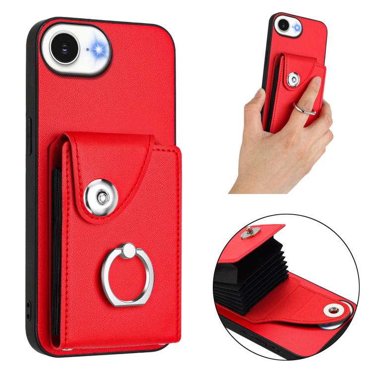 Funda para iPhone 16e con tarjetero y anillo (roja)
