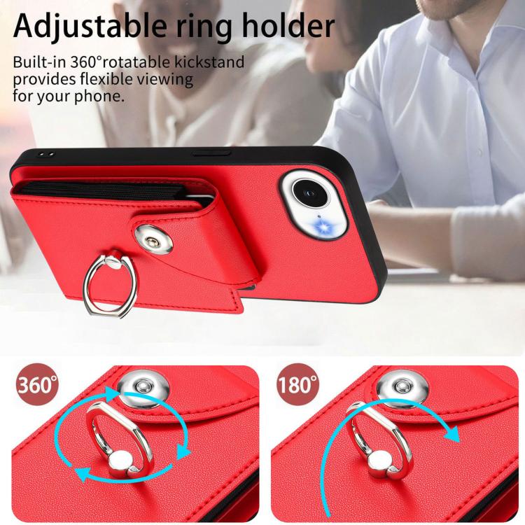 Funda para iPhone 16e con tarjetero y anillo (roja)
