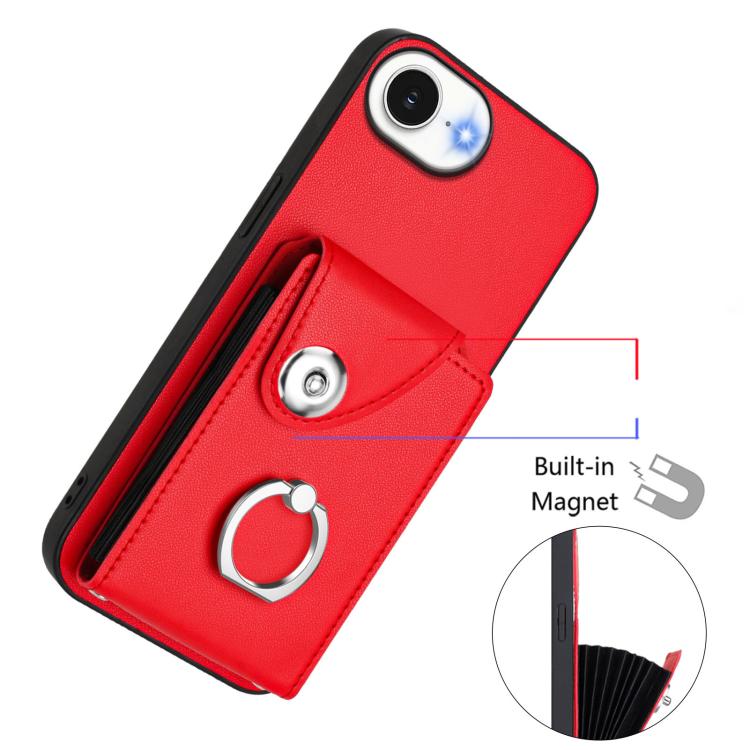 Funda para iPhone 16e con tarjetero y anillo (roja)