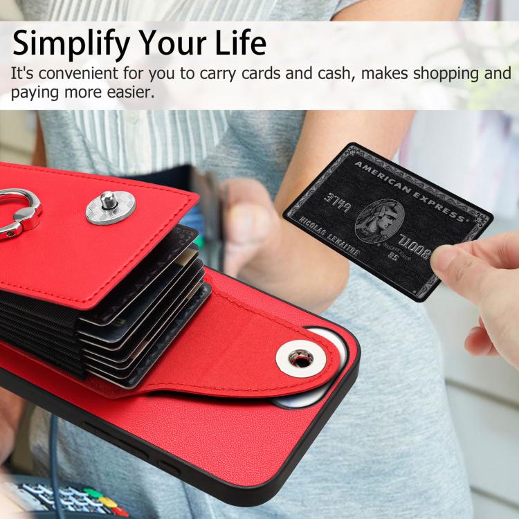 Funda para iPhone 16e con tarjetero y anillo (roja)