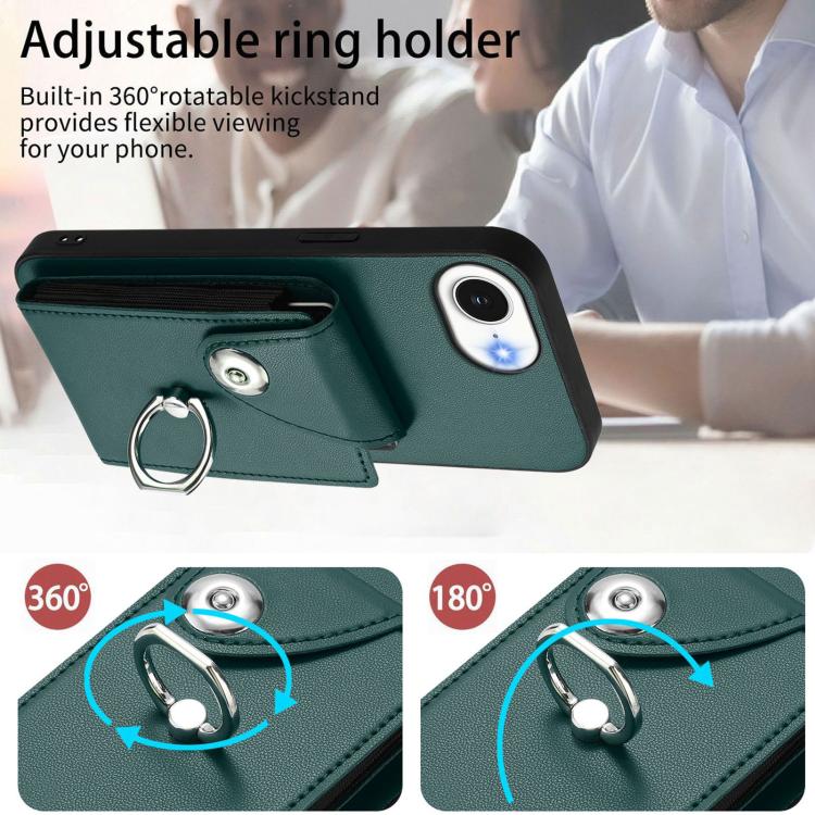 Funda para iPhone 16e con tarjetero y anillo (verde)