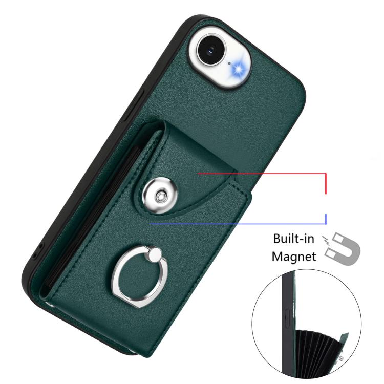 Funda para iPhone 16e con tarjetero y anillo (verde)