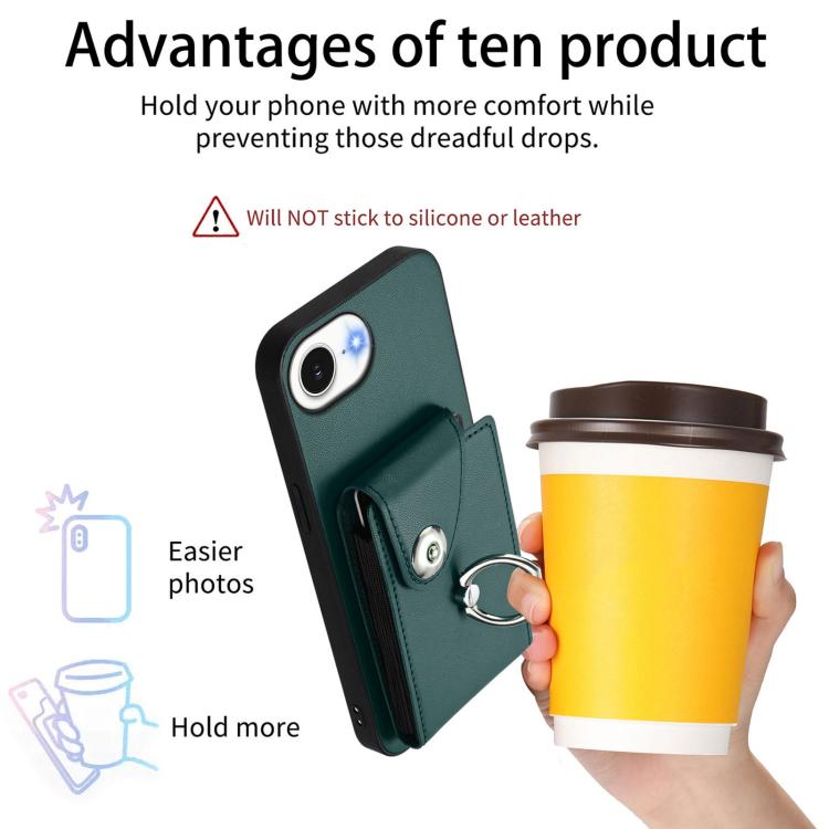 Funda para iPhone 16e con tarjetero y anillo (verde)