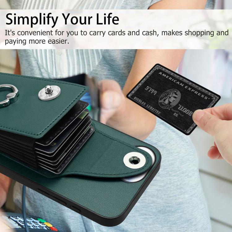 Funda para iPhone 16e con tarjetero y anillo (verde)