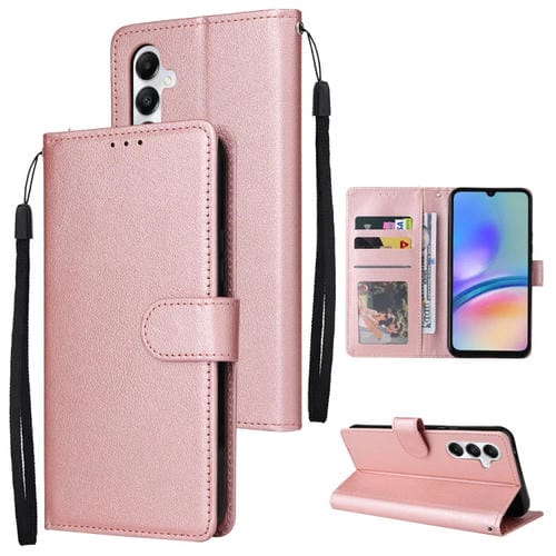 Funda para Teléfono Samsung Galaxy A05S Cuero Tapa Horizontal Multifuncional Tres Ranuras para Tarjetas (Oro Rosa)