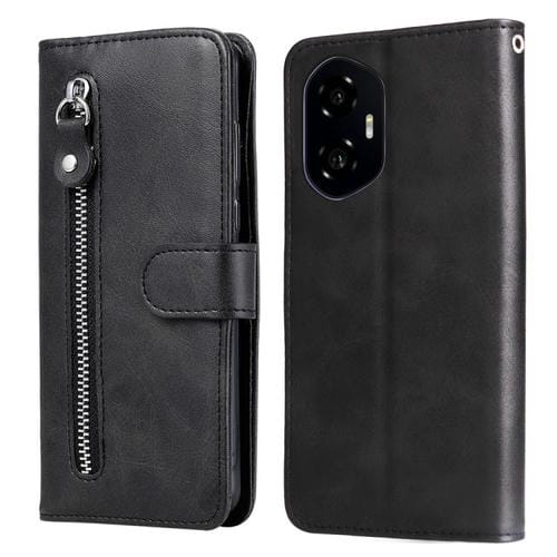 Funda de Piel Textura de Becerro con Cremallera para Honor 300 (Negra)