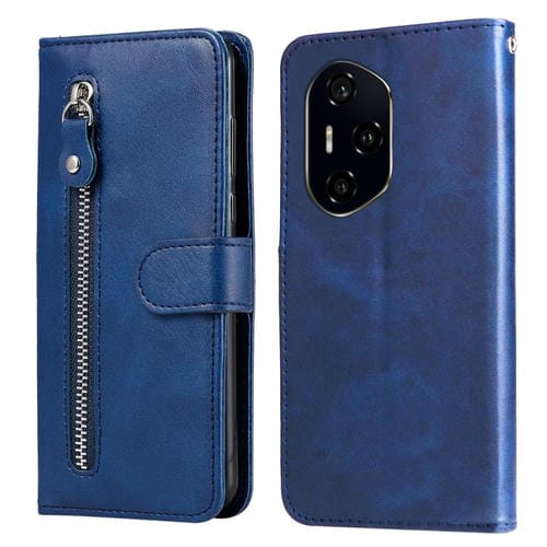 Funda de Piel con Textura de Becerro y Cremallera para Honor 300 Pro (Azul)