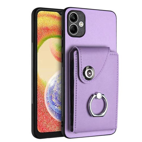 Funda para Teléfono Samsung Galaxy A04 4G de PU con Soporte para Anillo y Bolsa para Tarjeta (Púrpura)