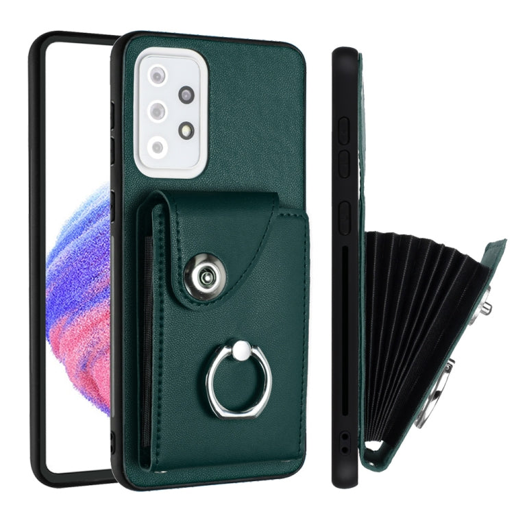 Funda para Teléfono Samsung Galaxy A33 5G de PU con Soporte para Anillo y Bolsa para Tarjeta (Verde)