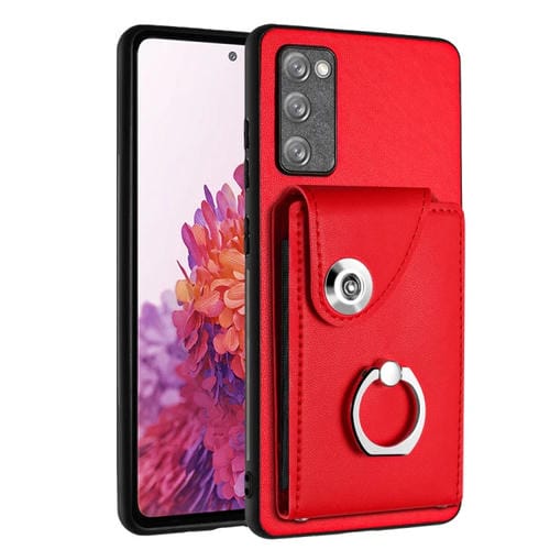 Funda para Teléfono Samsung Galaxy S20 FE Pu con Soporte para Anillo y Bolsa para Tarjeta (Rojo)