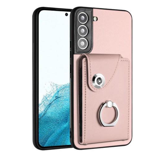 Funda para Teléfono Samsung Galaxy S21 FE 5G Pu con Soporte para Anillo y Bolsa para Tarjeta (Rosa)