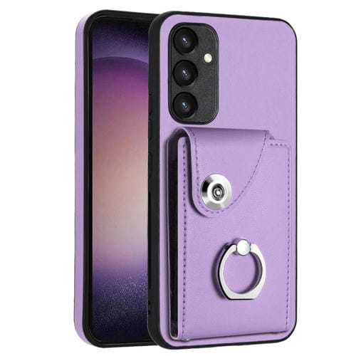 Funda para Teléfono Samsung Galaxy A54 5G de PU con Soporte para Anillo y Bolsa para Tarjeta de Órgano (Púrpura)