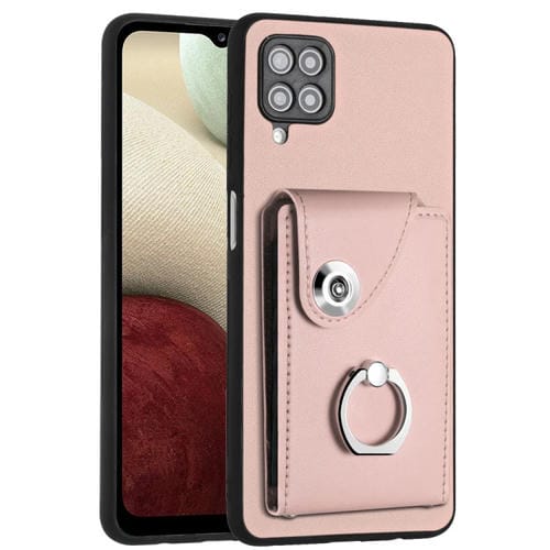 Funda para Teléfono Samsung Galaxy A12 de PU con Soporte para Anillo y Bolsa para Tarjeta (Rosa)