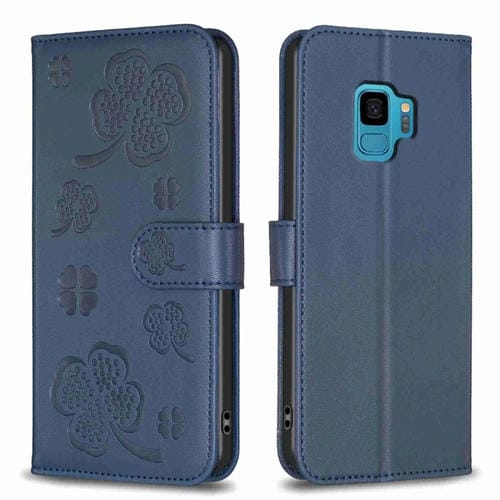 Funda para Samsung Galaxy S9 Cuero con Relieve de Cuatro Hojas (Azul)