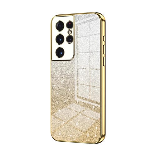 Estuche para Teléfono Samsung Galaxy S21 Ultra 5G Galvanizado con Polvo de Brillo Degradado (Dorado)