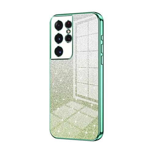 Estuche para Teléfono Samsung Galaxy S21 Ultra 5G Galvanizado con Polvo de Brillo Degradado (Verde)