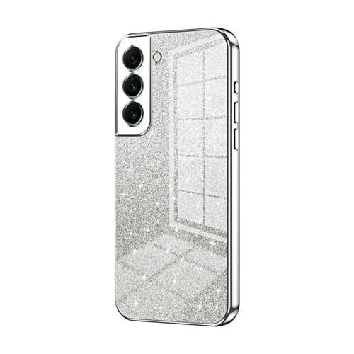 Estuche para teléfono Samsung Galaxy S22+ 5G galvanizado con polvo de brillo degradado (Plateado)