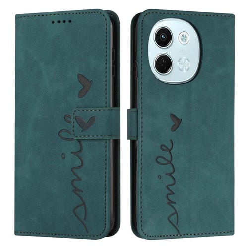 Funda de Piel con Relieve de Corazón para Tecno Spark 30 5G con Cordón Largo (Verde)