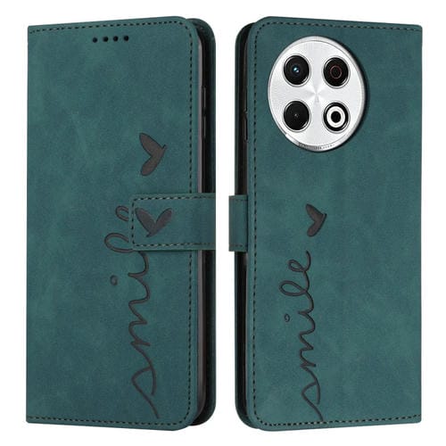 Funda de Piel para Tecno Spark 30 Pro con Relieve de Corazón y Cordón Largo (Verde)