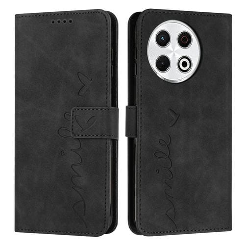 Funda de Piel con Relieve de Corazón para Tecno Spark 30 Pro con Cordón Largo (Negro)