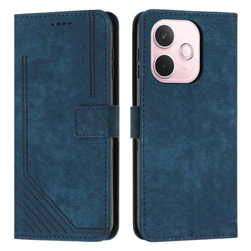 Funda de Cuero con Estampado de Rayas y Cordón Largo para Oppo A5 Pro 5G (Azul)