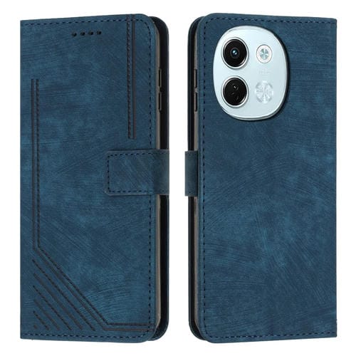 Funda de Piel Sintética para Tecno Spark 30 5G con Diseño de Rayas y Cordón Largo (Azul)
