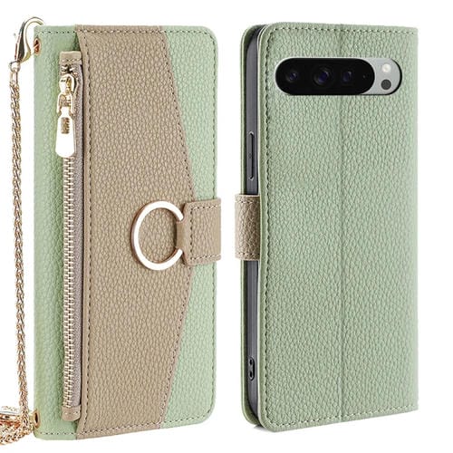 Funda de Cuero con Textura de Lichi Cruzada para Google Pixel 9 Pro XL (Verde)