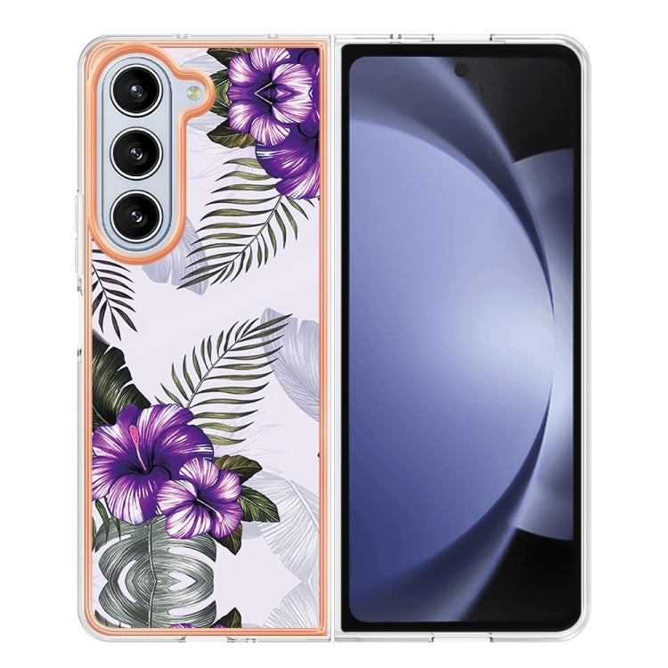 Caja de teléfono Samsung Galaxy Z Fold5 5G Imd TPU con Galvanoplastia (Flor Púrpura)