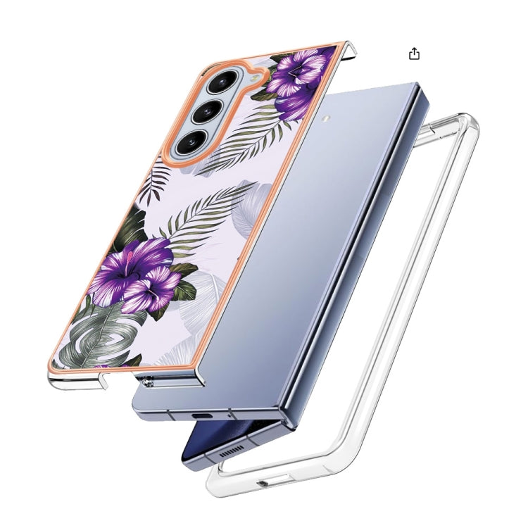 Caja de teléfono Samsung Galaxy Z Fold5 5G Imd TPU con Galvanoplastia (Flor Púrpura)