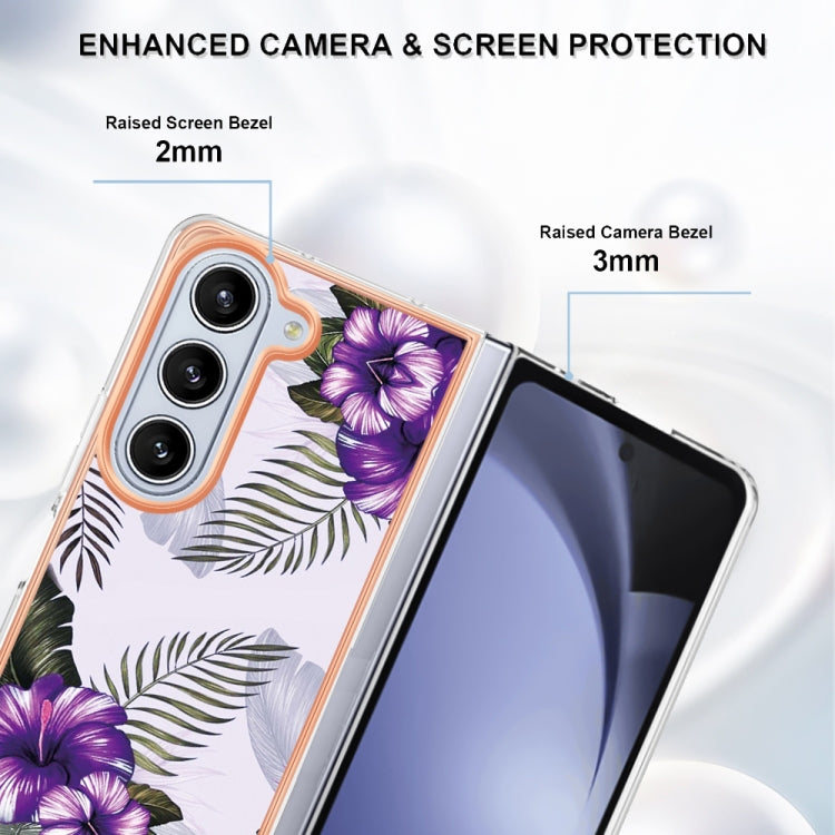 Caja de teléfono Samsung Galaxy Z Fold5 5G Imd TPU con Galvanoplastia (Flor Púrpura)