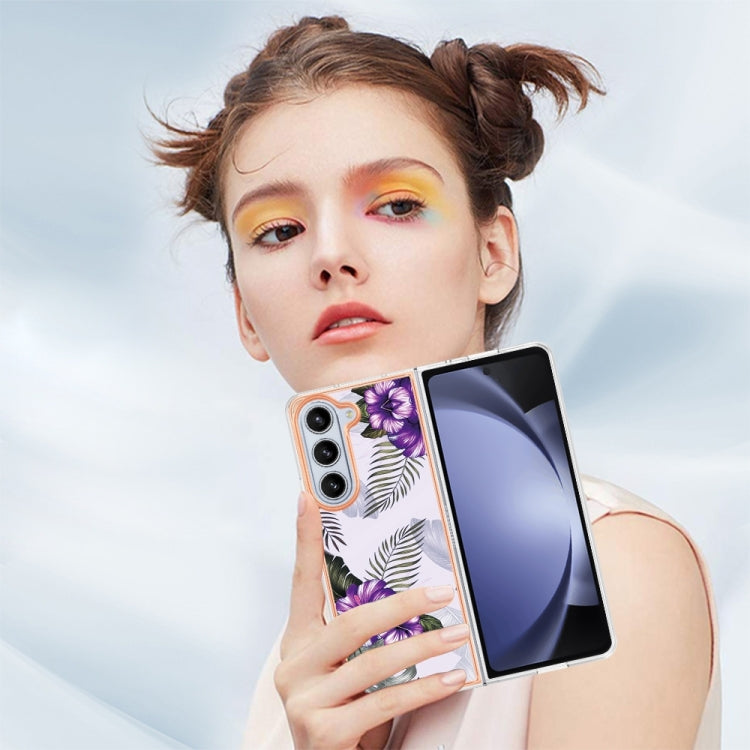 Caja de teléfono Samsung Galaxy Z Fold5 5G Imd TPU con Galvanoplastia (Flor Púrpura)